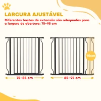 PawHut Barreira de Segurança para Cães Extensível para Escadas e Portas 75-95 cm com 1 Extensão e 10 cm Altura 76 cm Preto(m-4)