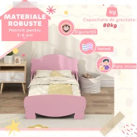 AIYAPLAY Pătuț pentru Copii cu Tăblie și Capăt în Formă de Ursuleț și 2 Bare Laterale, Roz(m-5)