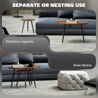 HOMCOM Nesting Coffee Table Set of 2, 80cm Modern Stacking End Side Table with Metal Legs for Living Room Bedroom Office, Chestnut Wood Effect(m-4)