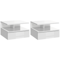 HOMCOM Set da 2 Comodini Moderni Sospesi con Cassetto e Mensola in Legno 35x32x22.5cm, Bianco Lucido