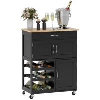 HOMCOM Carrello da Cucina in Legno con Portabottiglie, 3 Ante e Cassetto, 67x37x87 cm, Nero e Rovere