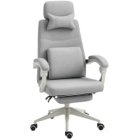 Vinsetto Office Chair, Ergonomic Desk Chair, High Back Fabric Work Chair with 160° Reclining Backrest, Retractable Footrest, Neck and Lumbar Pillow for Home and Study, Grey(m-10)
