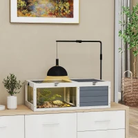 PawHut Tortoise Table with Adjustable Lamp Holder, Wooden Tortoise House w/ Openable Lids, Pull-Out Trays - Grey(m-2)