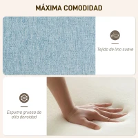 HOMCOM Sillón con Reposapiés Sillón Lectura con Respaldo Alto Capitoné Patas de Madera y Tapizado en Lino Azul Claro(m-5)