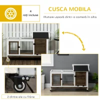 PawHut Cușcă pentru Iepuri din Lemn cu Roți, Acoperiș Rabatabil, Uși și Tavă Detașabilă, 108x58x73.5 cm, Maro(m-7)