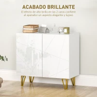HOMCOM Aparador de Entrada con 2 Puertas y Estantes Ajustables para Cocina Sala 80x40x75 cm Blanco Brillo(m-4)