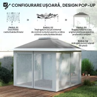 Outsunny Foișor Pliabil cu Plasă de Țânțari, Baldachin Dublu, Înălțime Reglabilă și Geantă, 330x330x288 cm, Bej(m-5)