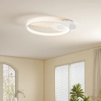 HOMCOM Deckenlampe, Deckenleuchte mit Zwei-Ring-Design, Rund 50 x 40 x 7,4 cm, Weiß(m-2)