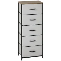 HOMCOM Kommode mit 5 Schubladen aus Stoff Aufbewahrungsschrank mit Griffen 45 x 30 x 116 cm Grau(m-10)