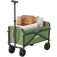 Outsunny 41L Festival Trolley on Wheels, Small Garden Folding Trolley Cart, 60kg Heavy Duty Collapsible Folding Wagon with Adjustable Handle and Carrying Bag for Beach, Camping, Festival, Green(m-11)