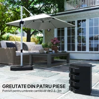Outsunny Set de 4 Greutăţi pentru Umbrelă din HDPE cu Efect de Lemn, 80x80x13 cm, Negru(m-4)