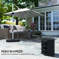 Outsunny Set 4 Mattonelle Base per Ombrellone a Braccio Riempibili con Acqua o Sabbia fino a 80 kg, Nero(m-4)