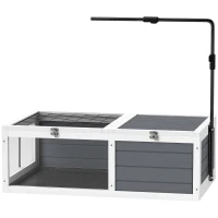 PawHut Tortoise Table with Adjustable Lamp Holder, Wooden Tortoise House w/ Openable Lids, Pull-Out Trays - Grey(m-11)