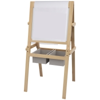 AIYAPLAY Kids Easel with Paper Roll, 3 in 1 Art Easel for Toddlers, Double-Sided Kids Whiteboard Blackboard with Storage Baskets for Ages 3-6 Years - Natural Wood Finish