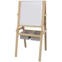 AIYAPLAY Kids Easel with Paper Roll, 3 in 1 Art Easel for Toddlers, Double-Sided Kids Whiteboard Blackboard with Storage Baskets for Ages 3-6 Years - Natural Wood Finish(m-1)