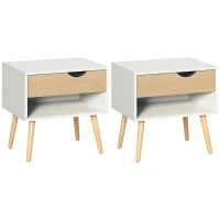 HOMCOM Set of 2 Bedside Table with Drawer and Shelf(m-10)