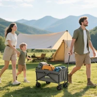 Outsunny 41L Festival Trolley on Wheels, Small Garden Folding Trolley Cart, 60kg Heavy Duty Collapsible Folding Wagon with Adjustable Handle and Carrying Bag for Beach, Camping, Festival, Grey(m-2)