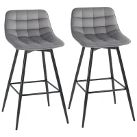 HOMCOM Lot de 2 tabourets chaises de bar design en velours capitonné et métal hauteur 64,5 cm - gris(m-1)