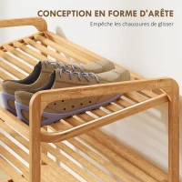 HOMCOM Étagère à chaussures en bambou à 3 niveaux, porte-chaussures capacité 12 paires, 76x33x50,8cm, bois naturel(m-6)
