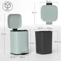 HOMCOM 20L Modern Boxy Metal Home Kitchen Bin - Light Green(m-3)