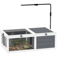 PawHut Tortoise Table with Adjustable Lamp Holder, Wooden Tortoise House w/ Openable Lids, Pull-Out Trays - Grey(m-10)