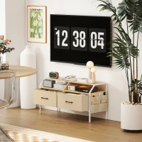 HOMCOM TV Stand Cabinet, TV Unit for 55-inch TVs with 2 Foldable Fabric Drawers, 5 Divided Side Pockets, Open Shelves, Console Table for Living Room, Bedroom, Entertainment Room, Natural Wood Finish(m-8)