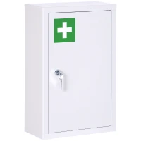 kleankin Armadietto Medicinali a 3 Ripiani in Acciaio Inox con 2 Chiavi e Montaggio a Parete, 30x14x46 cm, Bianco(m-1)