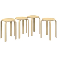 HOMCOM Bancos de Madeira Conjunto de 4 Bancos de Madeira Bancos Modernos Redondos Carga 120 kg Ø40x45 cm Madeira(m-1)