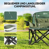 Outsunny Klappstuhl, Gepolsterter Angelstuhl, Metallrahmen, Becherhalter, Olivgrün(m-4)