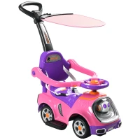AIYAPLAY 3 in 1 Ride on Push Car, Cartoon Robot Theme Foot to Floor Slider w/ Handle Light Music Horn, Storage - Pink(m-10)
