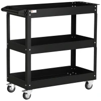 DURHAND 3-stufiger Werkzeugwagen, 4 Rollen, Stahl, 83B x 35,3T x 76H cm, Schwarz(m-10)