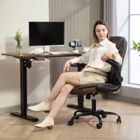 HOMCOM Faux Leather Office Chair. with Flip-Up Armrests - Brown(m-8)