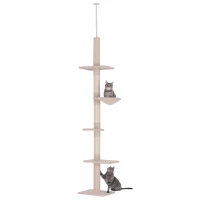 PawHut Árbol para Gatos de Suelo a Techo de 230-260 cm con Altura Ajustable Plataformas Hamaca y Postes de Sisal Beige(m-10)