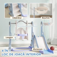 AIYAPLAY Tobogan pentru Copii 4 în 1 cu Scară de Cățărare și Coș de Baschet, 147.5x160x107 cm, Albastru Deschis(m-4)