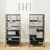 PawHut Cușcă pentru Animale Mici cu 4 Niveluri, Rampe, Hamac și Roți, Gri(m-3)