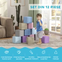 HOMCOM Set 12 Cuburi de Jucărie Moi pentru Copii 12-36 Luni, 20x20x20 cm, Multicolor Deschis(m-7)