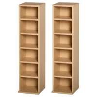 HOMCOM 204 CD Media Display Shelf Unit Set of 2 Blu-Ray Tower Rack w/ Adjustable Shelves Bookcase Storage Organiser, Natural Wood Colour(m-10)