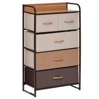 HOMCOM 5-Drawer Dresser Tower 3-Tier Storage Organizer with Steel Frame Wooden Top for Bedroom Hallway Closets(m-10)
