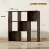 HOMCOM Nine-Cube Storage Shelf - Rustic Brown(m-3)