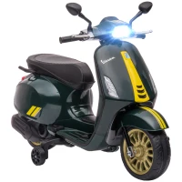 AIYAPLAY 12V Vespa Licensed Kids Electric Motorbike w/ Music, Headlights, FM Radio, for 3-6 Years - Green(m-1)