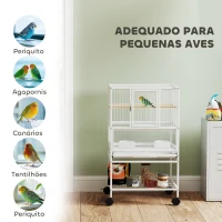 PawHut Gaiola para Pássaros Gaiola Grande com Rodas Painéis Acrílicos Comedouros Poleiros Prateleira Bandeja Amovível Gaiola para Papagaios Canários 48x46x83 cm Branco(m-8)