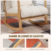 HOMCOM Poltrona a Dondolo 90°-130° con Cuscino Lombare rivestita in Tessuto Sherpa, 64.5x82x89 cm, Bianco e color Legno(m-7)
