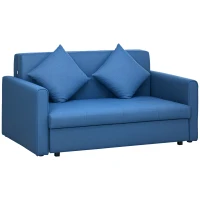 HOMCOM 2 Seater Sofa Bed with Hidden Storage, Pull Out Convertible Bed Settee, Modern Snow Flannel Loveseat Sofa Sleeper with 2 Cushions for Living Room, Guest Room, Deep Blue(m-10)