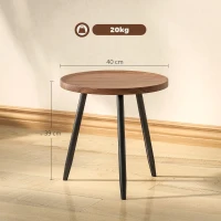 HOMCOM Couchtisch runde Form, moderner Beistelltisch mit Stahlgestell, für Wohnzimmer, Schlafzimmer, Ø 40 x 39 cm, Walnussoptik(m-3)
