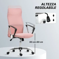 HOMCOM Sedia Ergonomica da Ufficio Girevole, Altezza Regolabile e Schienale a Rete, 63x65x109-119 cm, Rosa(m-4)