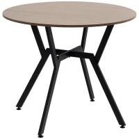 HOMCOM Table de salle à manger rond, table de cuisine, deux places, cadre en acier, dim. Ø 90 x 76H cm, marron, noir(m-10)