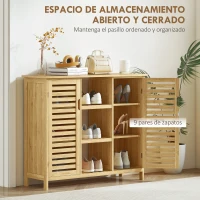 HOMCOM Zapatero con 2 Puertas de Bambú de Lamas Estantes y Compartimentos Abiertos para 9 Pares de Zapatos 100x33x86 cm Natural(m-4)
