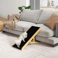 PawHut Rampa para Animais de Estimação de Madeira com Altura Ajustável em 4 Níveis para Cães Pequenos e Médios 83,5x35x47,5 cm Natural(m-2)
