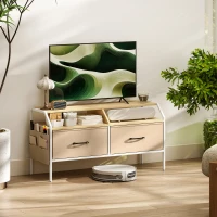 HOMCOM TV Stand Cabinet, TV Unit for 55-inch TVs with 2 Foldable Fabric Drawers, 5 Divided Side Pockets, Open Shelves, Console Table for Living Room, Bedroom, Entertainment Room, Natural Wood Finish(m-2)