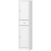 HOMCOM Armoire salle de bain haute meuble de rangement colonne avec placards tiroir et étagères réglables 40x29,5x170cm blanc